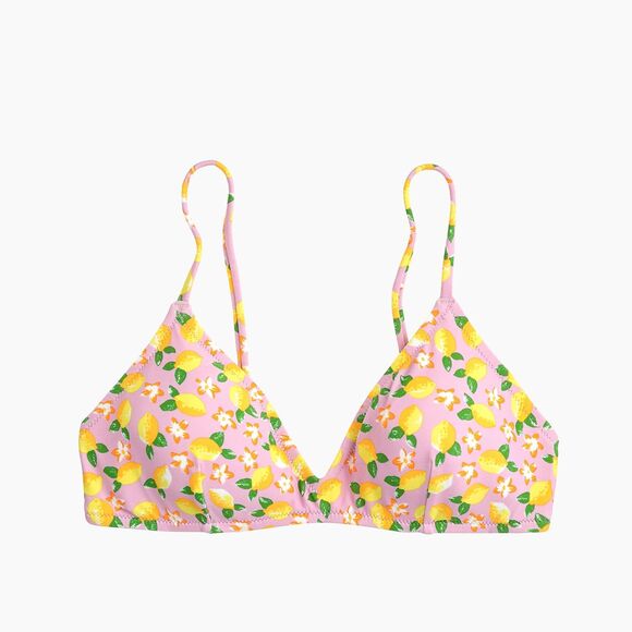 J Crew Womens Bikini Top XXS Lemon Print French Cross-Back Swim Bra Pink Retro - Picture 5 of 6